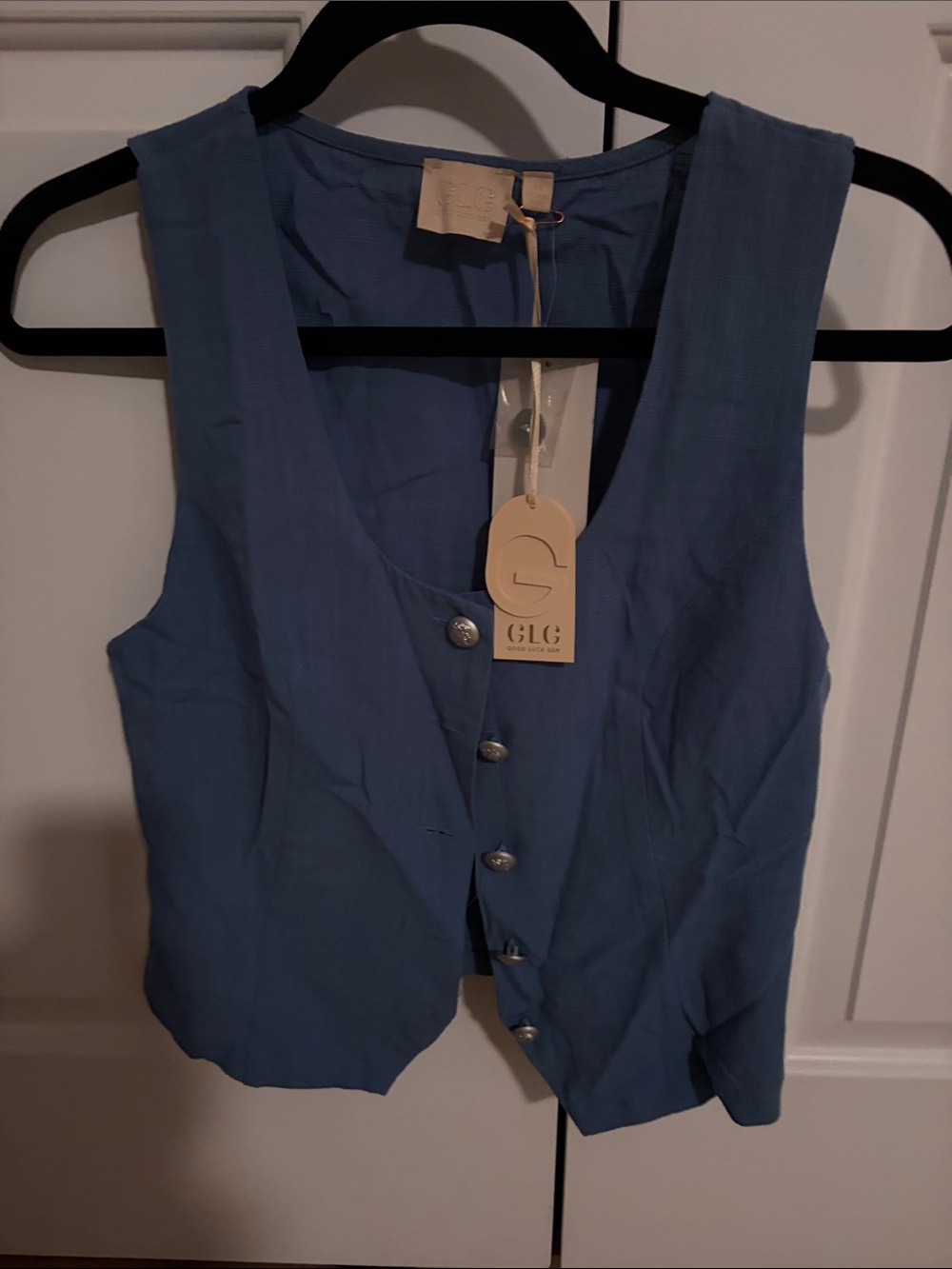 LG Blue Button-Front Women’s Sleeveless Vest